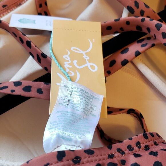 New Kona Sol Spotted Print High Neck Ruched One Piece Swimsuit Woman's 16 - Picture 9 of 10